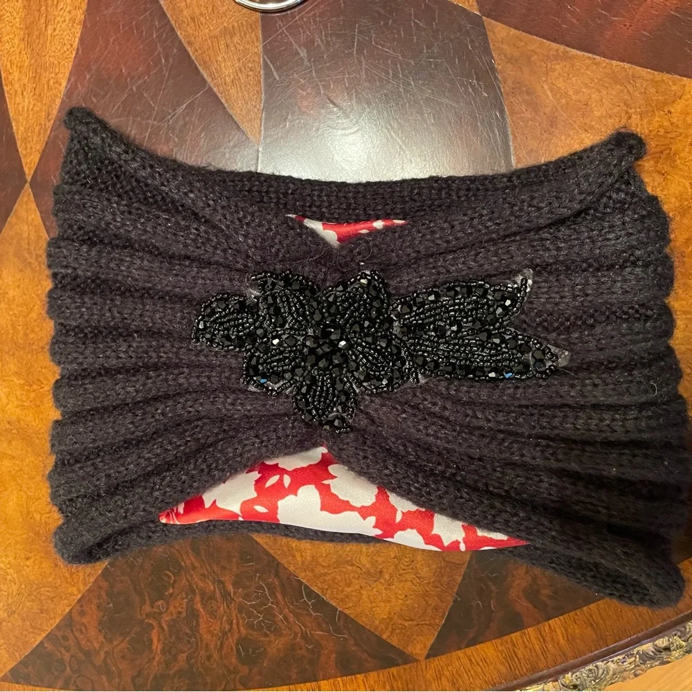 Black Beaded Knit Headband - Women Accessories Hair Accessory